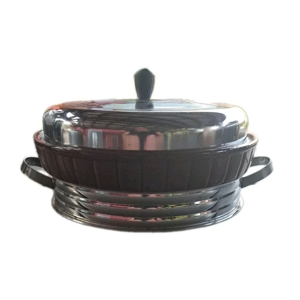 Vtg MCM Brown Betty Casserole Dish Lid‎ &Cradle Oven Proof Made In USA
